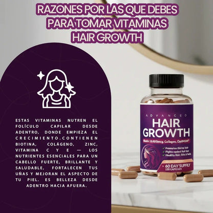 Vitaminas hair growth para el crecimiento del cabello y la prevención de la caída